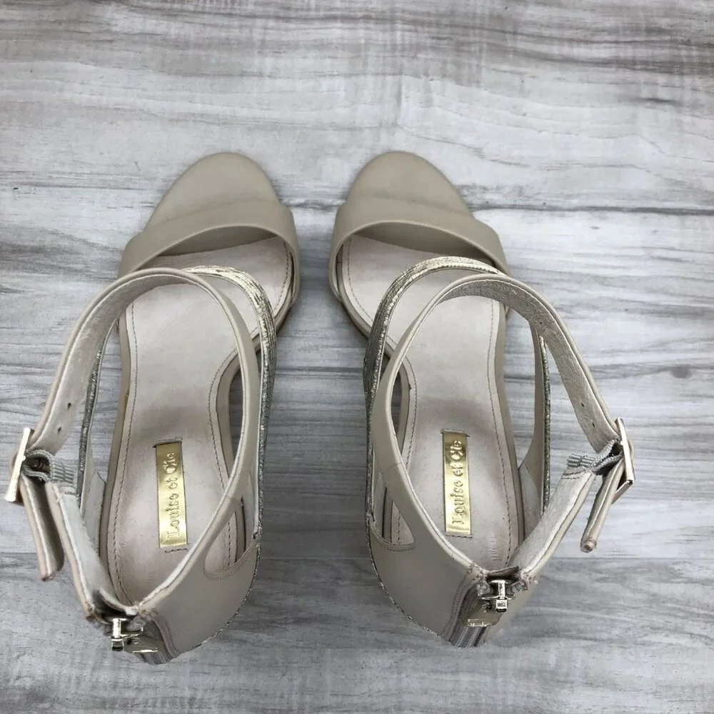 Louise et Cie Heel Sandals Women's 10 M Leather Ankle Strap Open Toe Buckle and